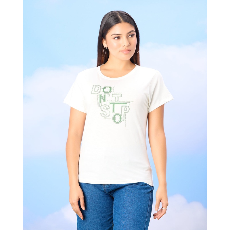 Women White Basic Graphic T-shirt