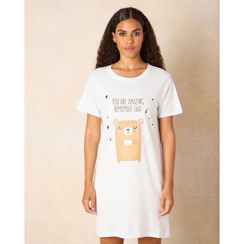 Women White Printed Nightshirt