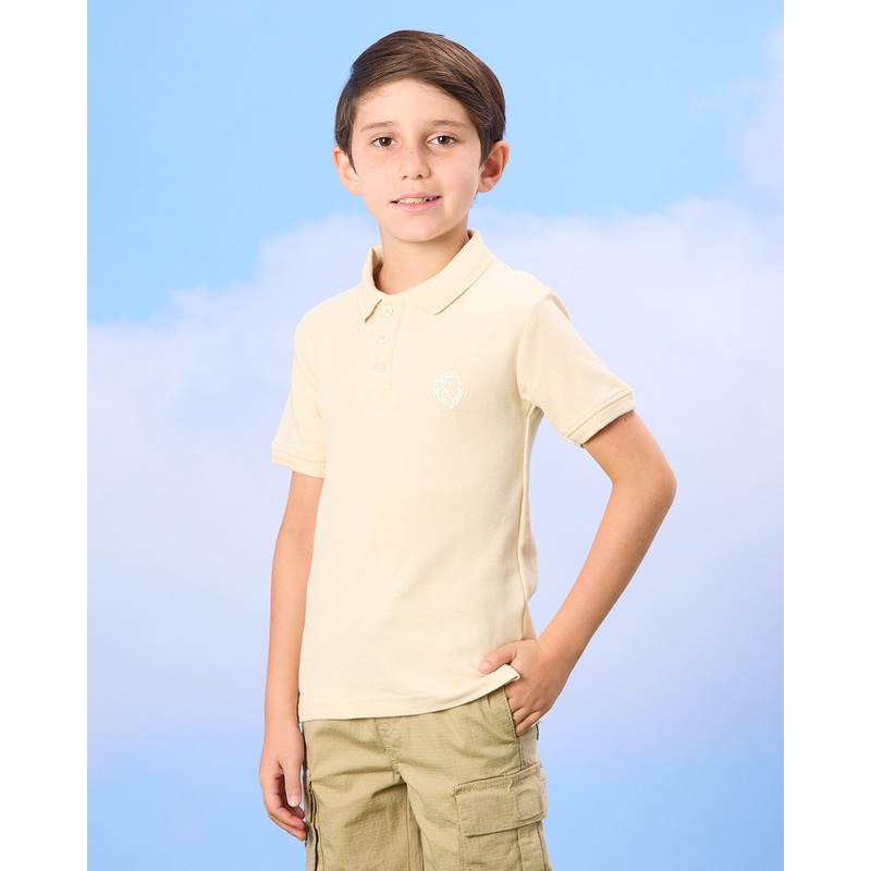 Boys Beige Jacquard Collar Polo T-Shirt