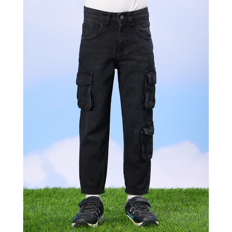 Boys Black Jeans With Cargo Pocket