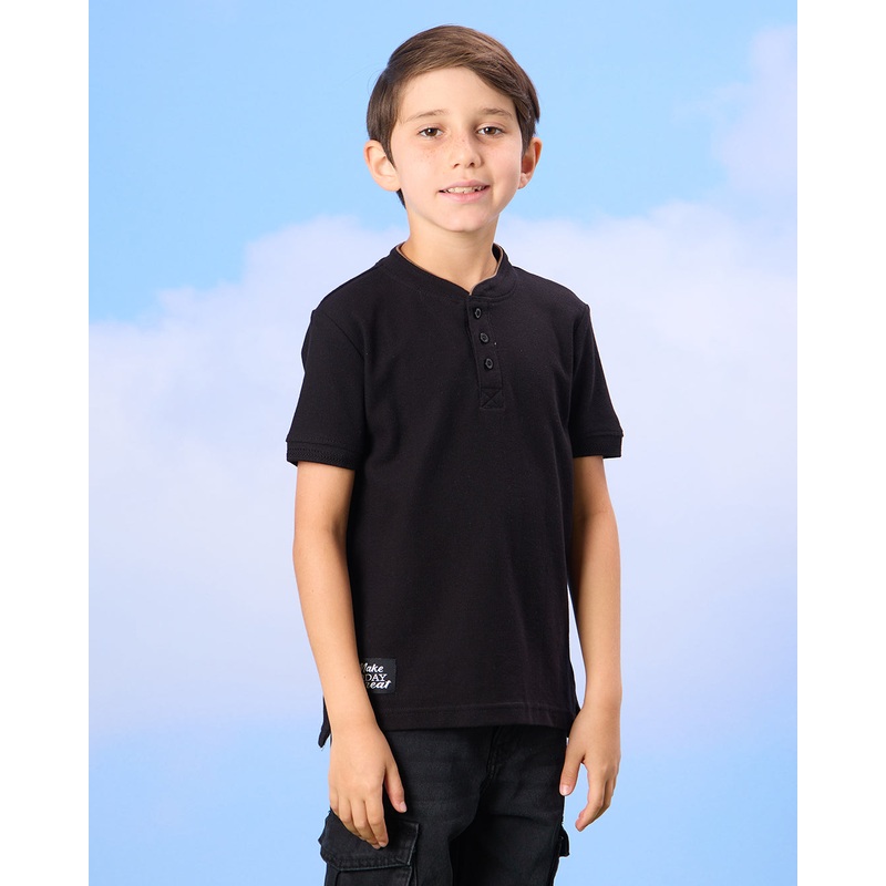 Boys Black Mandarin Collared Polo t-Shirt
