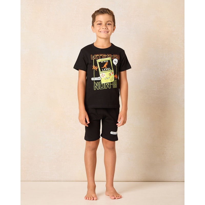 Boys Black T-Shirt With Shorts Set (2 Piece)