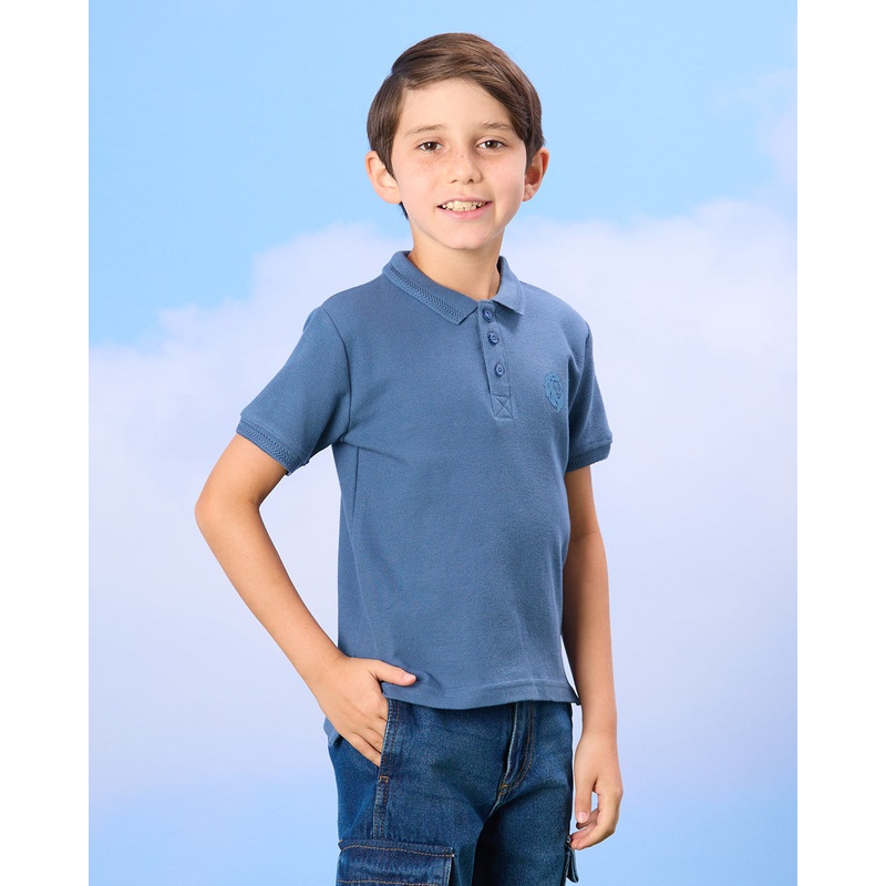 Boys Blue Jacquard Collar Polo T-Shirt