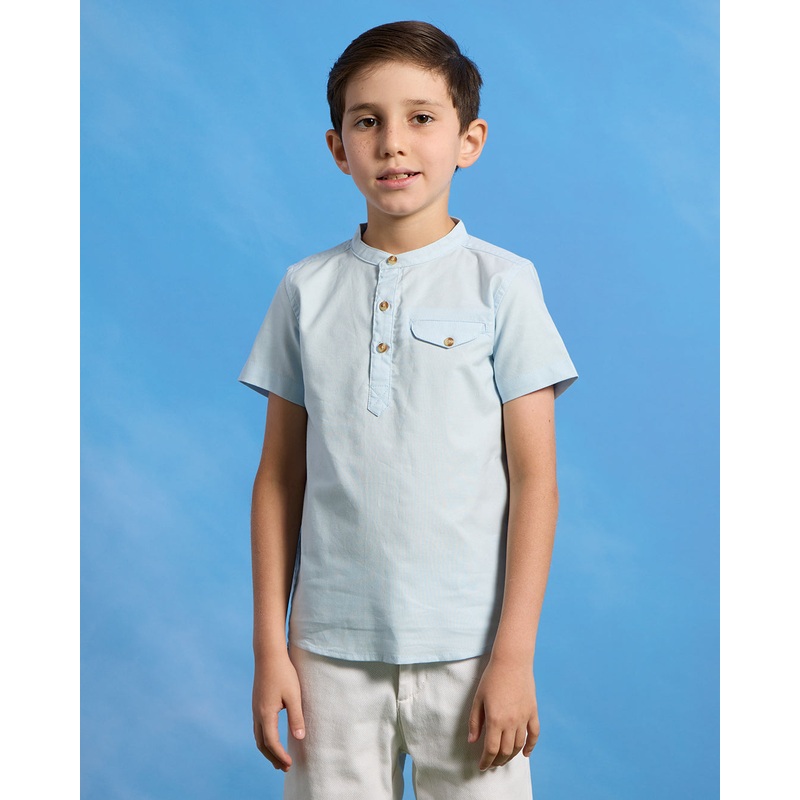 Boys Blue Kurta Oxford Short Sleeve Shirt