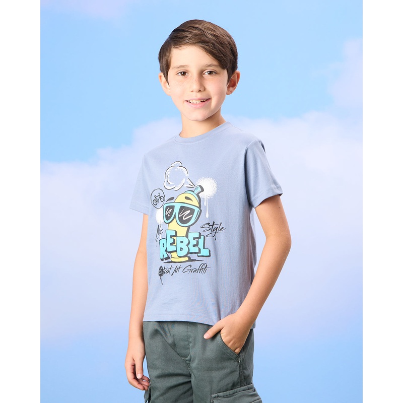 Boys Blue Rebel Print T-Shirt|2-3 Years|3-4 Years|4-5 Years|5-6 Years|6-7 Years|7-8 Years