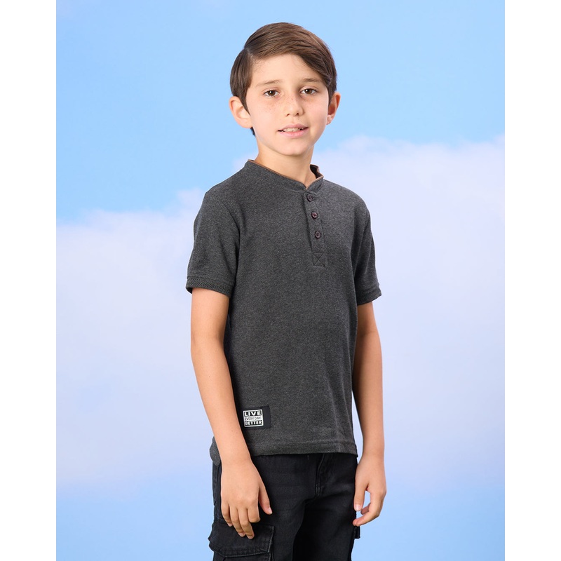 Boys Charcoal Mandarin Polo Shirt