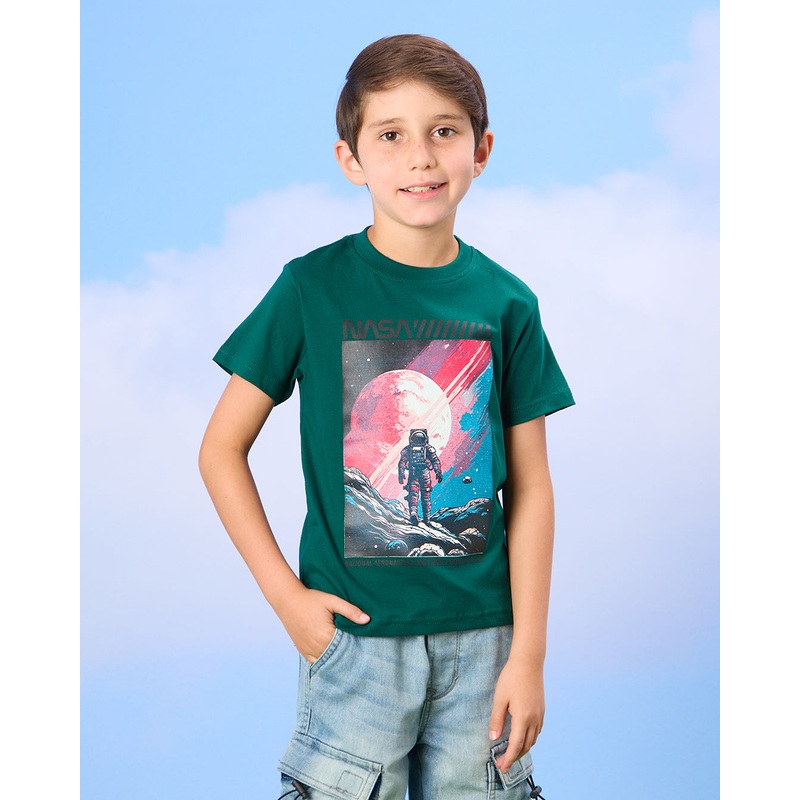 Boys Green Astronaut Print T-Shirt