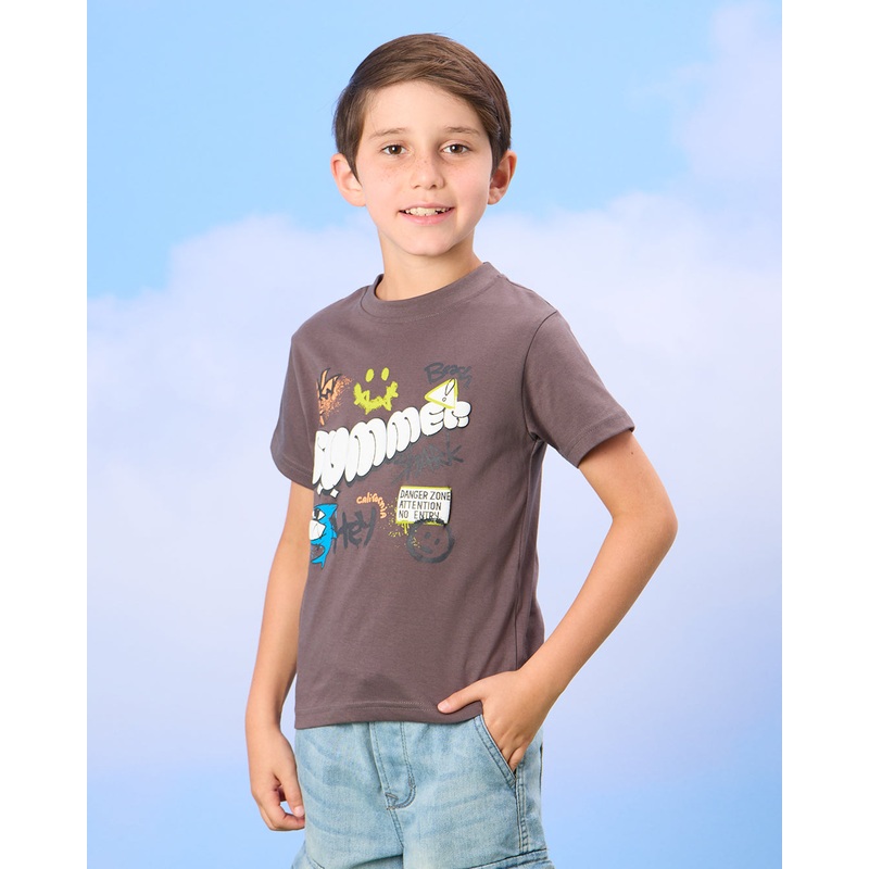 Boys Grey Summer Print T-Shirt