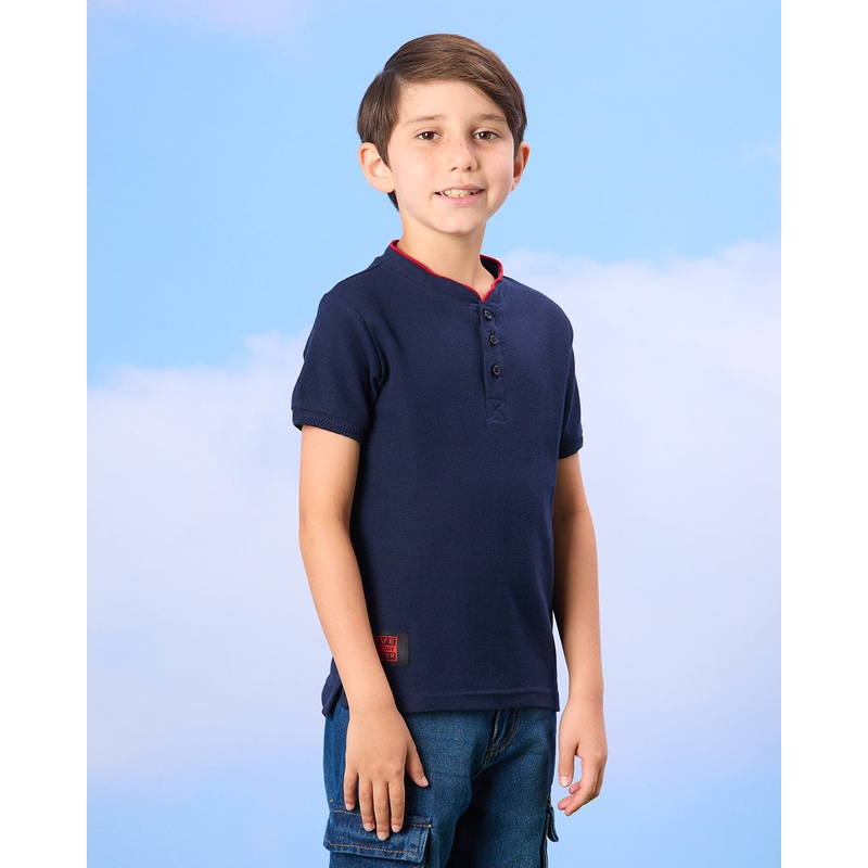 Boys Navy Short Sleeved Mandarin Polo Shirt
