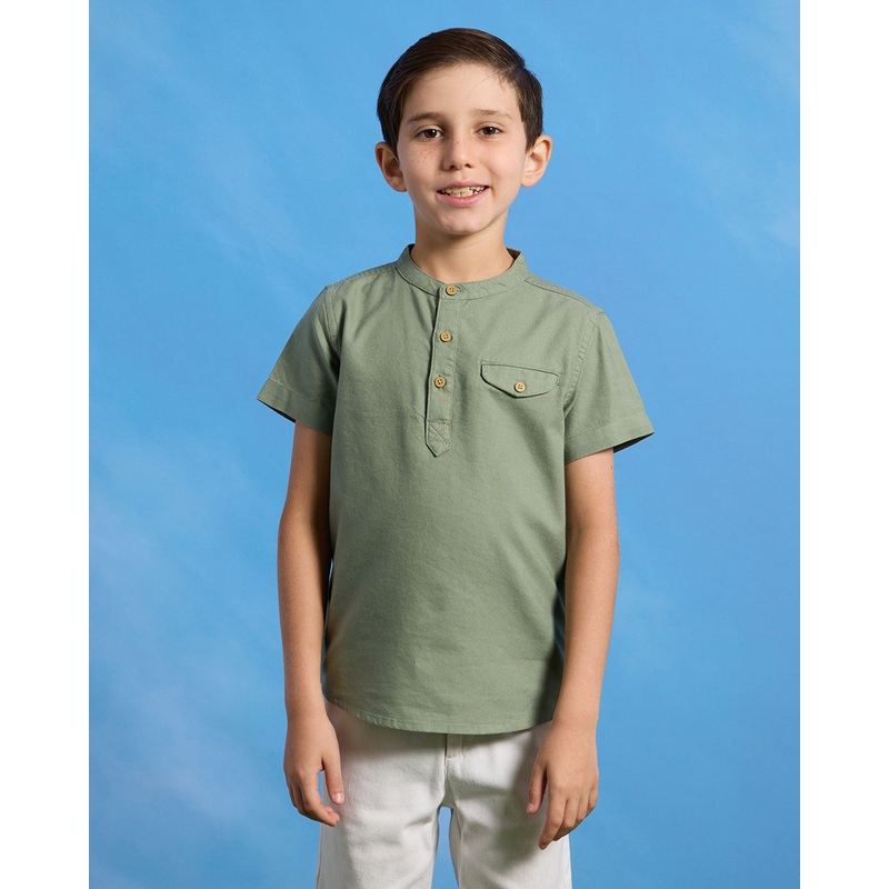 Boys Olive Kurta Oxford Short Sleeve Shirt