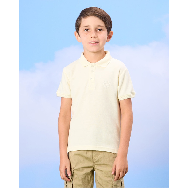 Boys White Jacquard Collar Polo T-Shirt