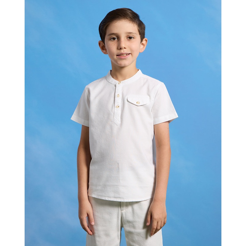 Boys White Kurta Oxford Short Sleeve Shirt