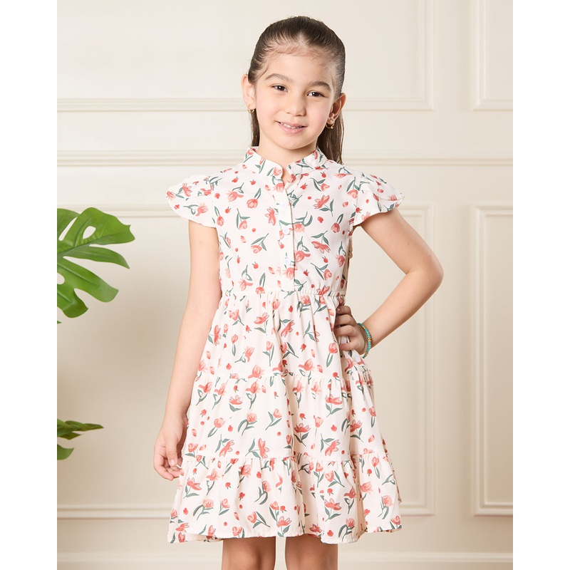 Girl Ivory Printed Dress|2-3 Years|3-4 Years|4-5 Years|5-6 Years|6-7 Years|7-8 Years