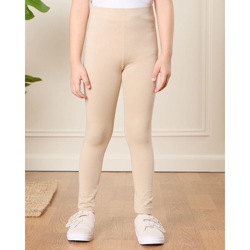 Girls Beige Solid Leggings|2-3 Years|3-4 Years|4-5 Years|5-6 Years|6-7 Years|7-8 Years