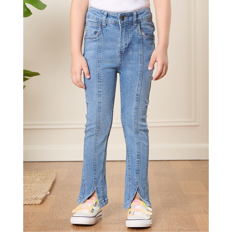 Girls Blue Flared Jeans With Slit