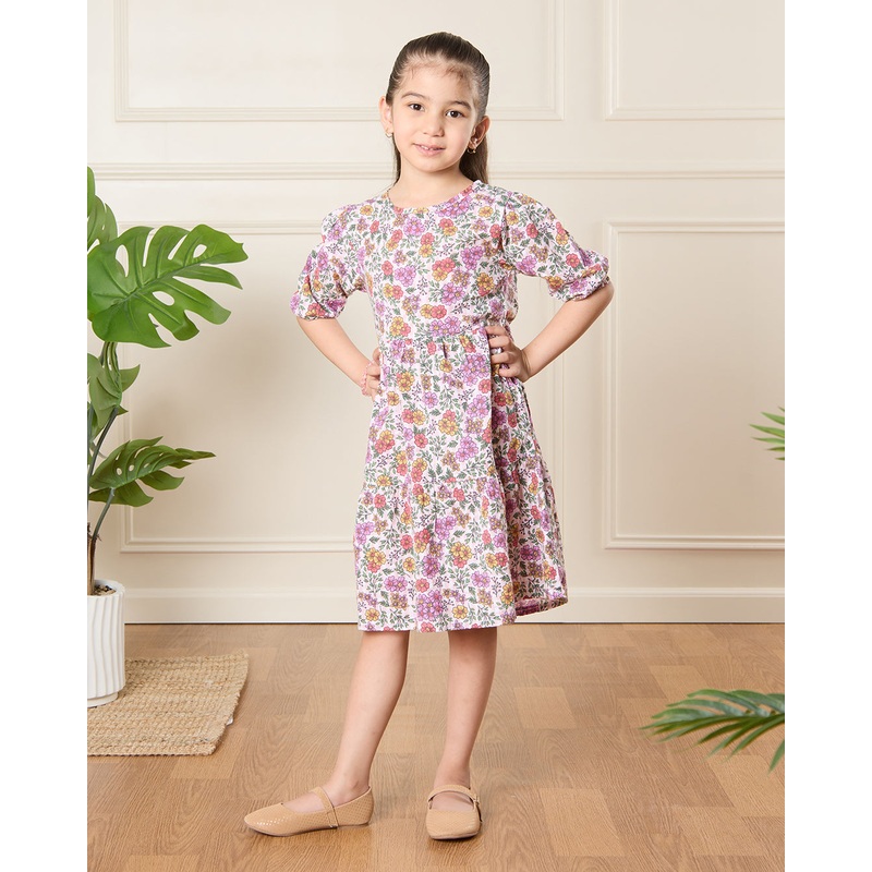 Girls Cream Floral Print Dress