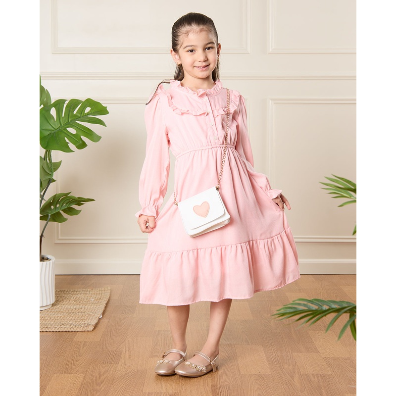 Girls Pink Dress With Bag (2 Piece)