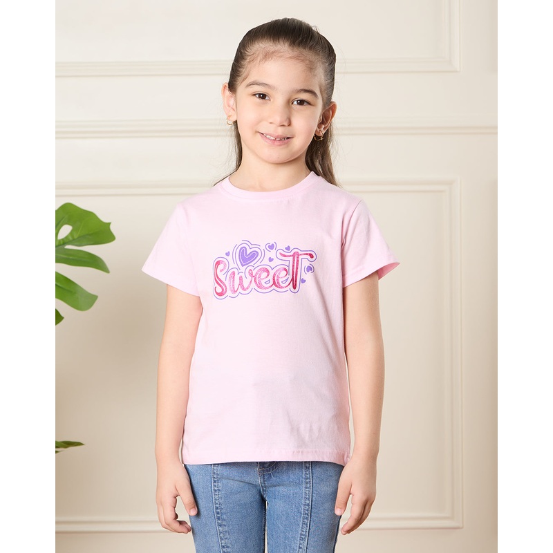 Girls Pink Sweet Print T-Shirt