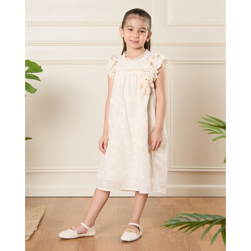 Girls White Embellished Dress|2-3 Years|4-5 Years|5-6 Years|7-8 Years
