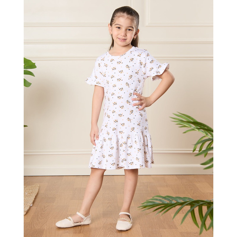 Girls White Stares Print Dress