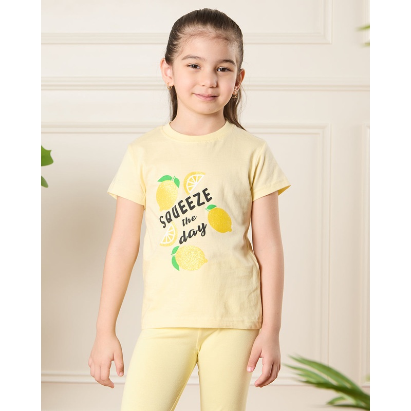 Girls Yellow Lemon Print T-Shirt