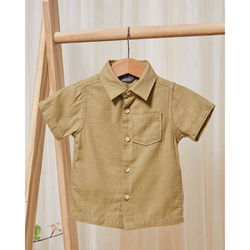 Infant Boys Beige Solid Shirt|6-9 Months|9-12 Months|12-18 Months|18-24 Months