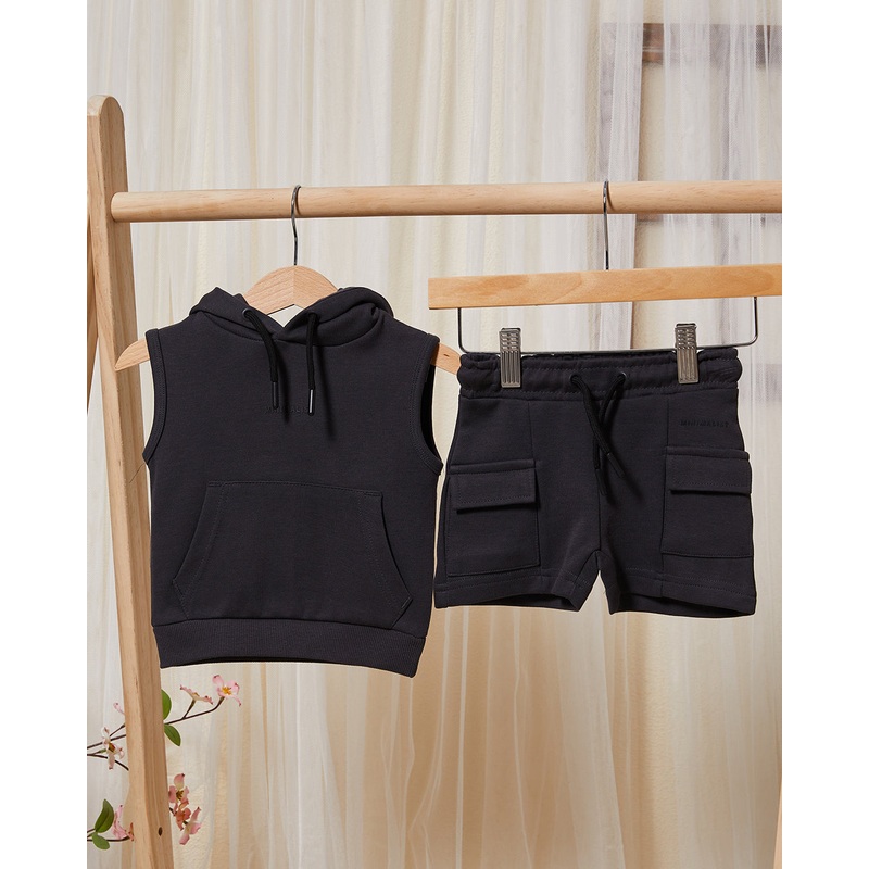 Infant Boys Black Sweatshirt And Short Set (2 Piece)