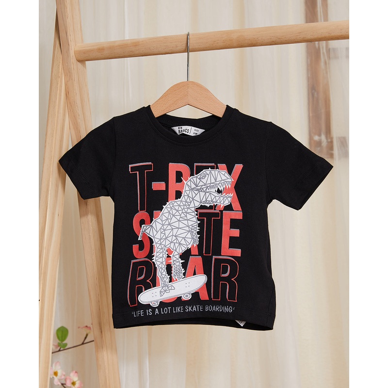 Infant Boys Black T-Rex Print T-Shirt