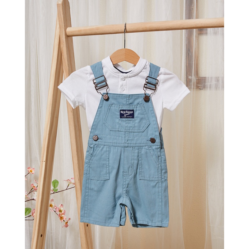 Infant Boys Blue And White  Dungaree And T-Shirt Set (2 Piece)