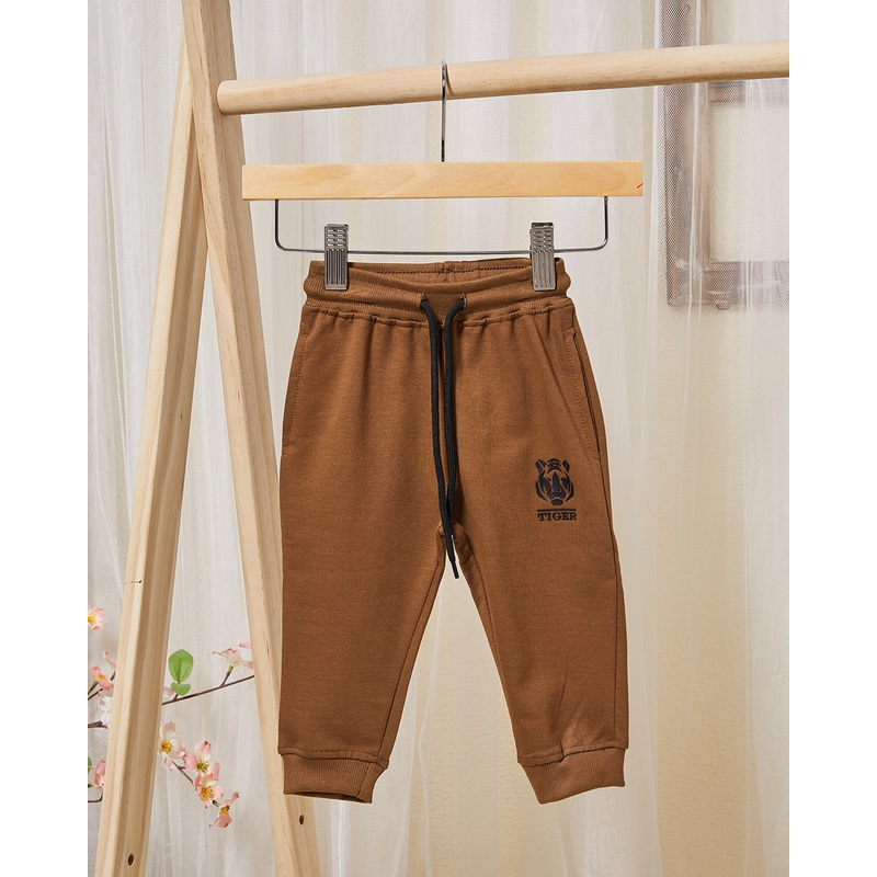 Infant Boys Brown Printed Track Pants