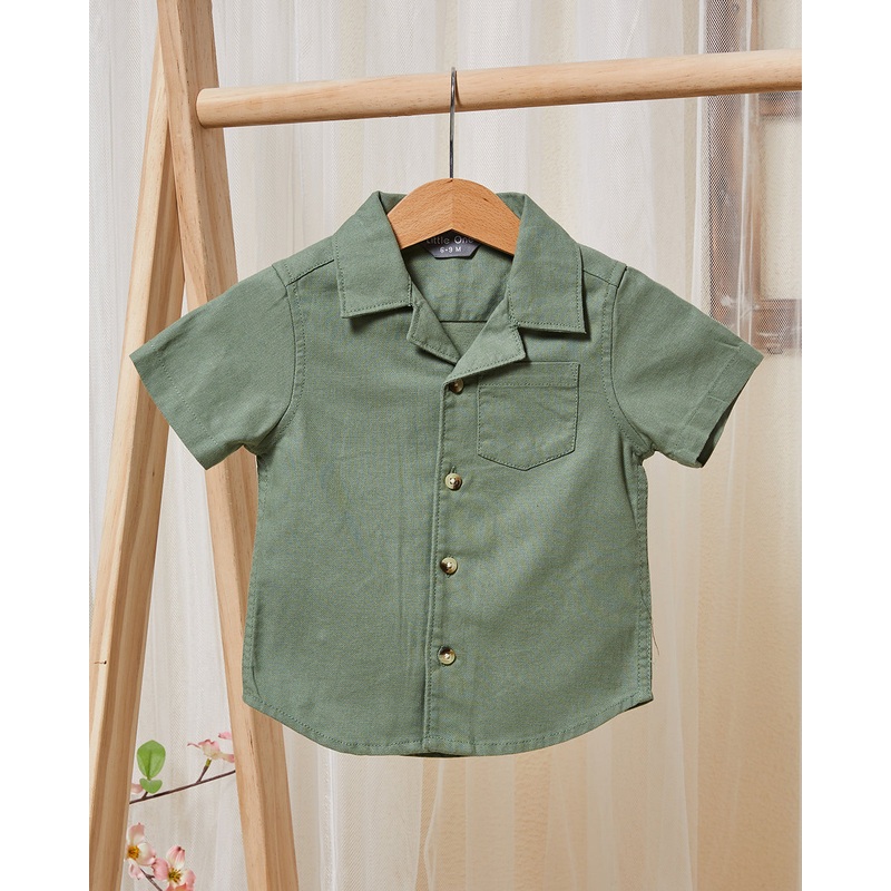 Infant Boys Green Solid Shirt|6-9 Months|9-12 Months|12-18 Months|18-24 Months