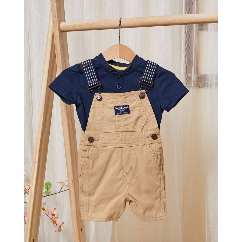 Infant Boys Navy And Beige Dungaree And T-Shirt Set (2 Piece)