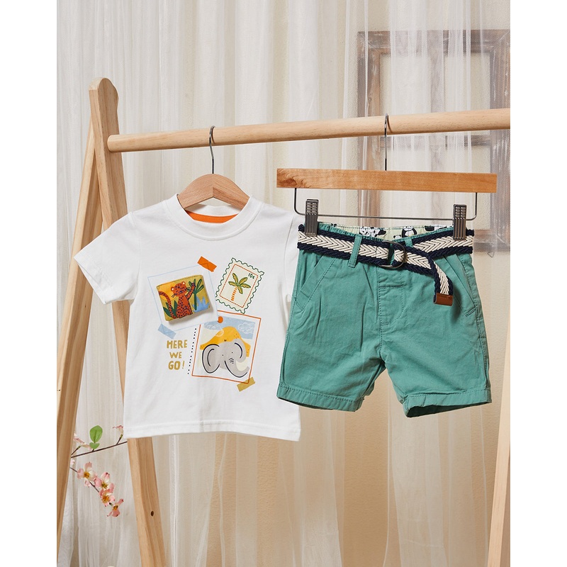 Infant Boys White And Teal T-Shirt And Shorts Set (2 Piece)