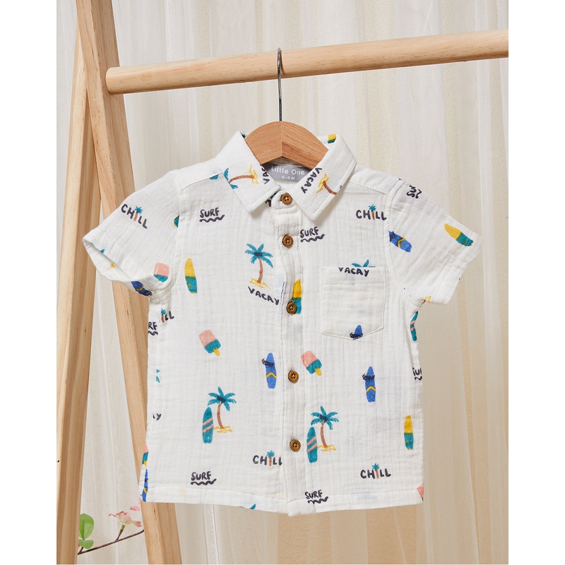 Infant Boys White Printed Casual Shirt