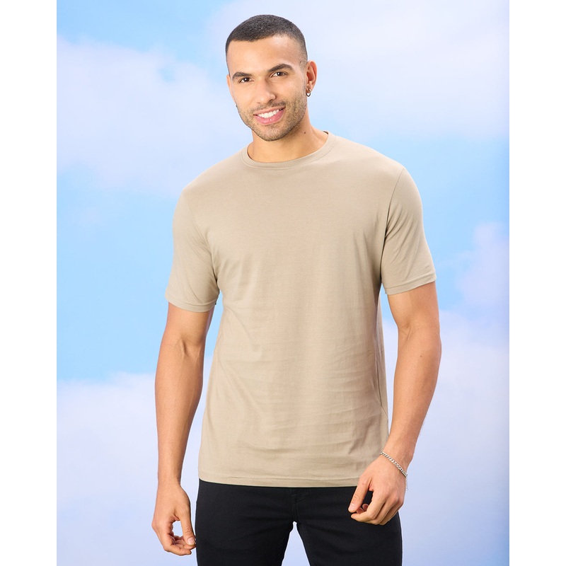 Men Beige Basic Solid T-Shirt|Small|Medium|Large|X-Large|XX-Large