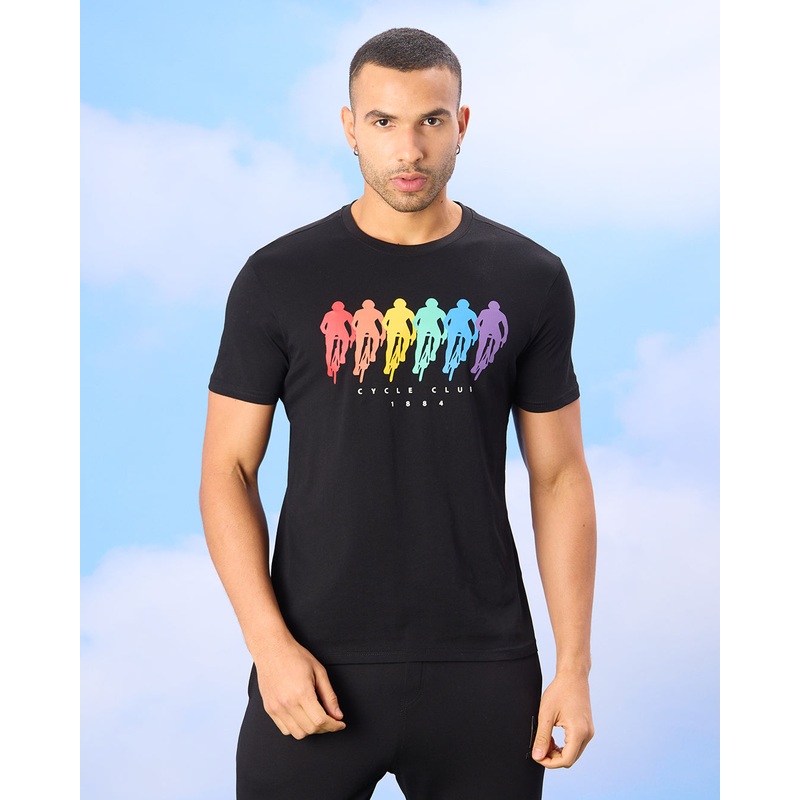 Men Black Cycle Club Print T-Shirt