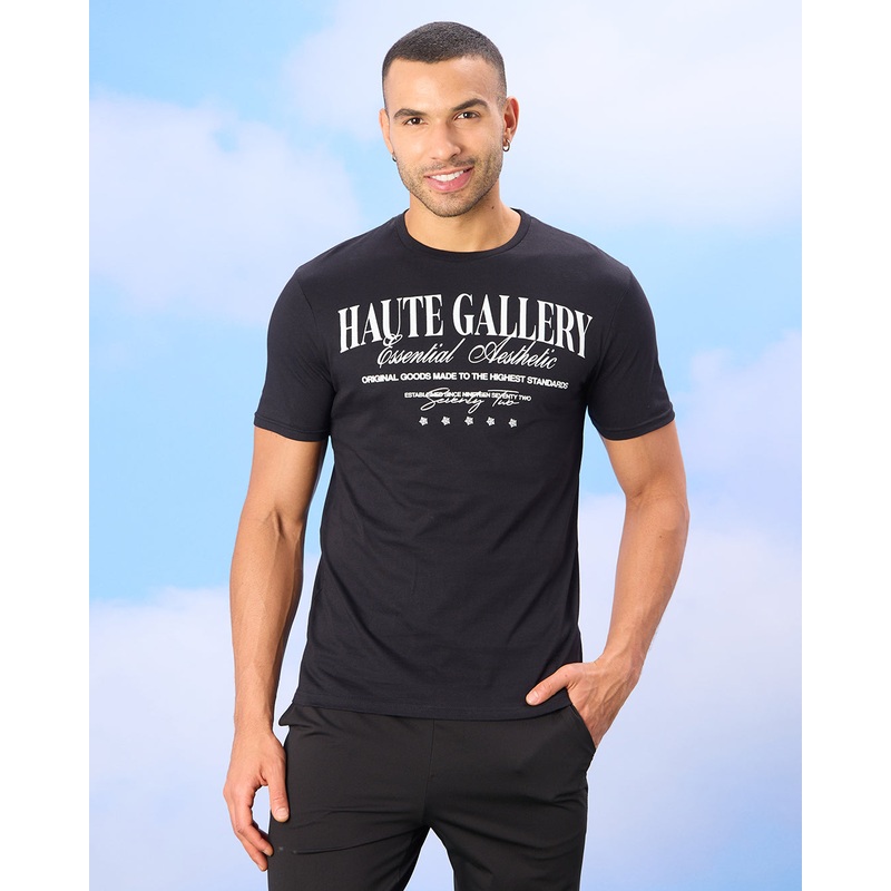 Men Black Haute Gallery Print T-Shirt