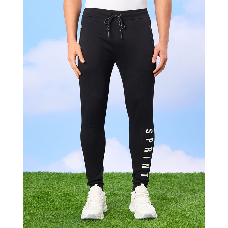 Men Black Printed Active Track Pants