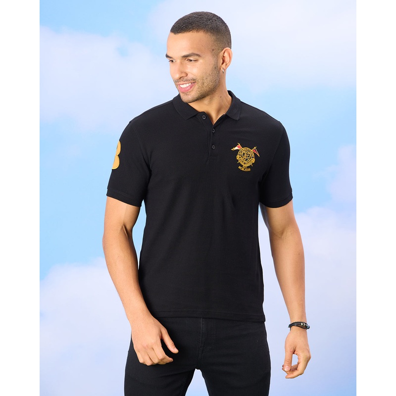Men Black Yarn Dyed Polo Shirt