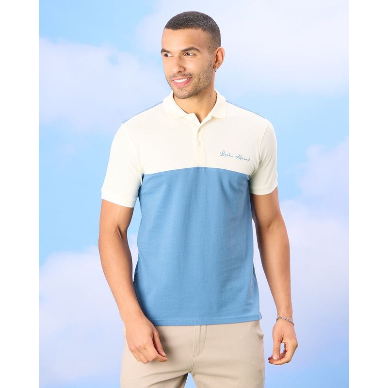 Men Blue Yarn Dyed Polo Shirt|Small|Medium|Large|X-Large|XX-Large