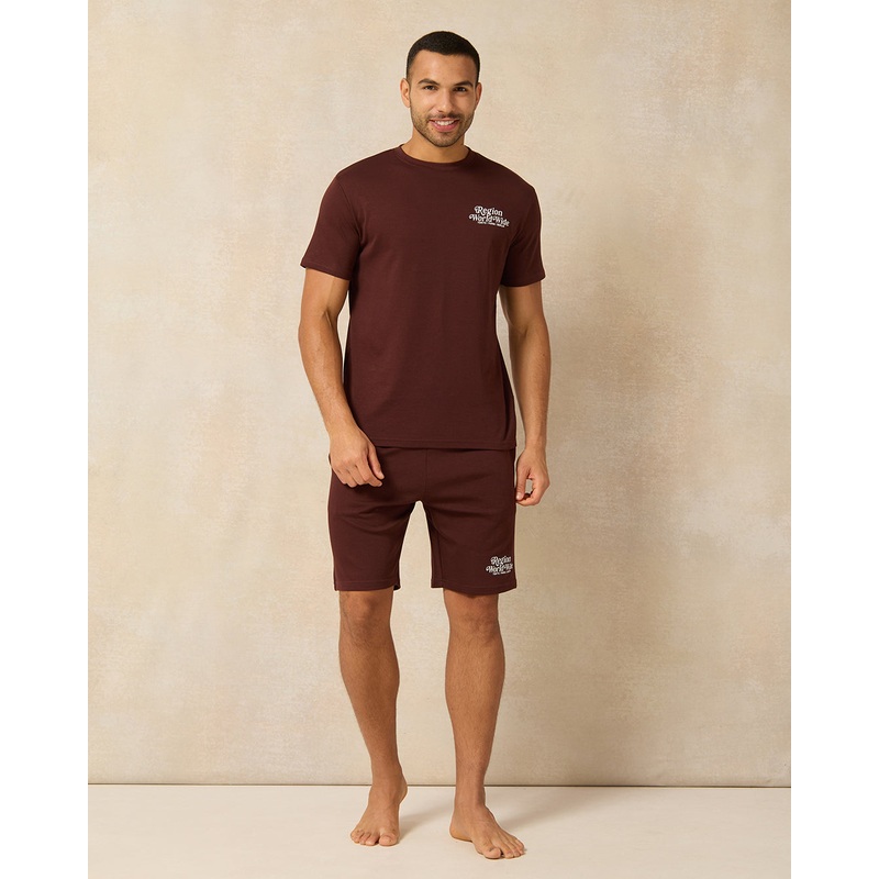 Men Brown Short Sleeved Pyjama Set (2 Piece)