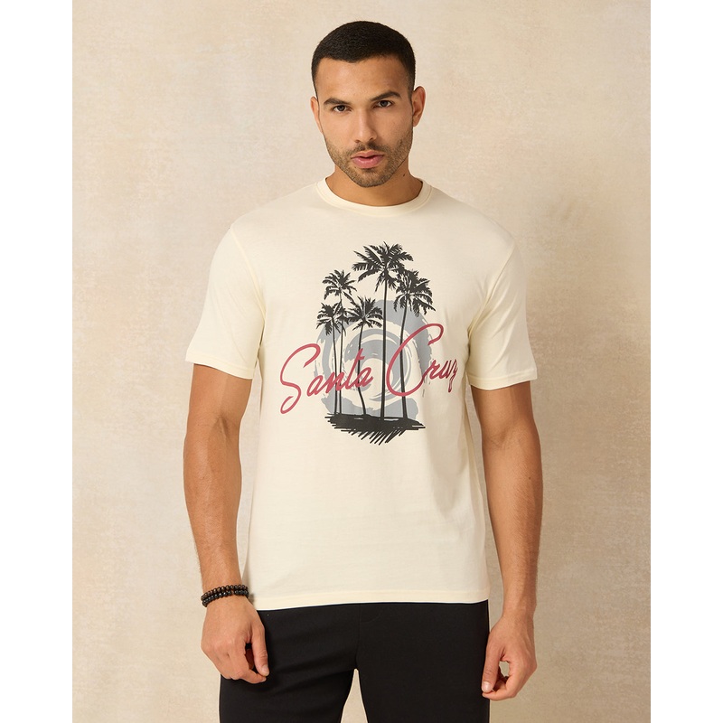 Men Ivory Placement Printed T-Shirt