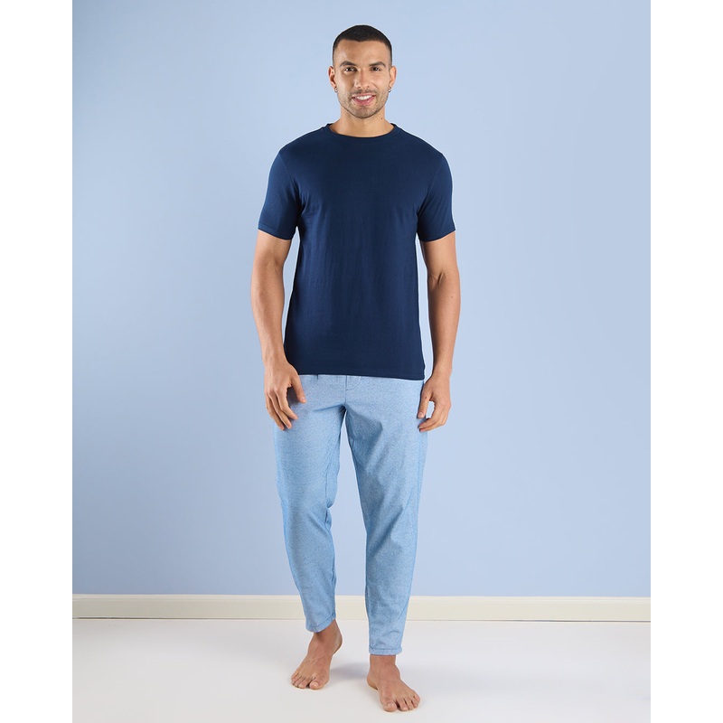 Men Navy And Blue Solid Pyjama Set (2 Piece)