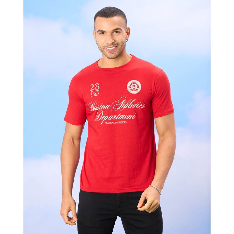 Men Red Boston Print T-Shirt|Small|Medium|Large|X-Large|XX-Large