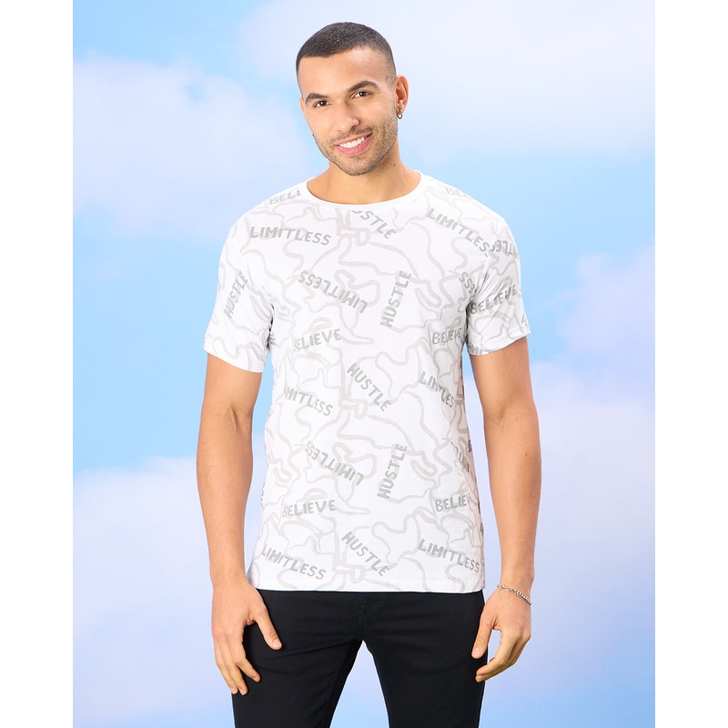 Men White Hustle Print T-Shirt