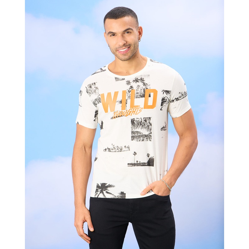 Men White Wild Print T-Shirt|Small|Medium|Large|X-Large