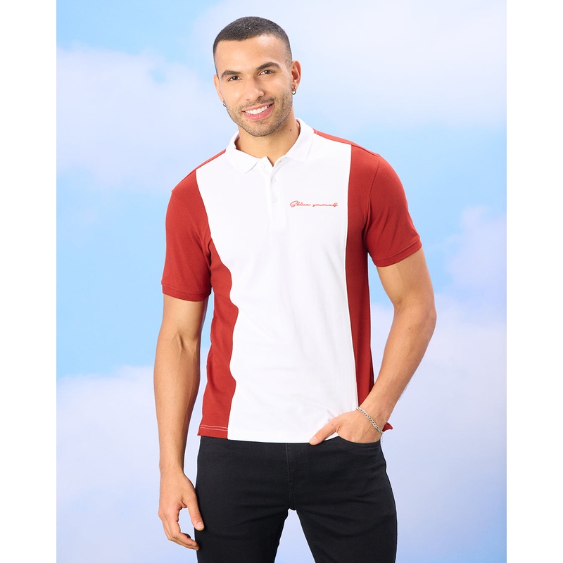 Men White Yarn Dyed Polo Shirt