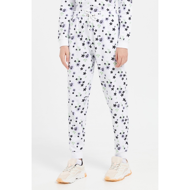 Senior Girls White Allover Print Track Pants