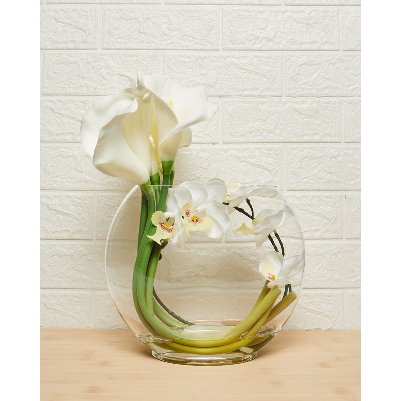 Artificial Calla Lily And Orchid In Glass Vase