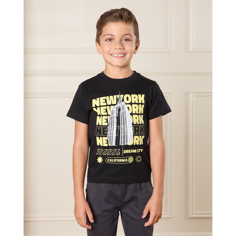 Boys Black New York Print T-Shirt